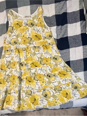 Italian Linen Yellow Floral Tiered Spring/Summer Dress